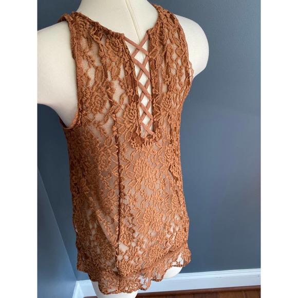 Brown sheer lace tank top - Picture 7 of 7